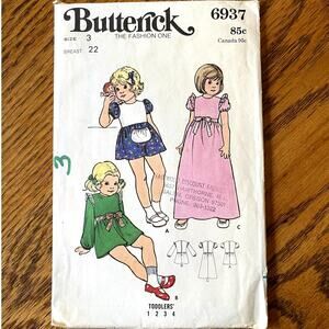 Vintage 1970s Butterick 6937 Sewing Pattern Size 3 Toddler Girls Dress COMPLETE